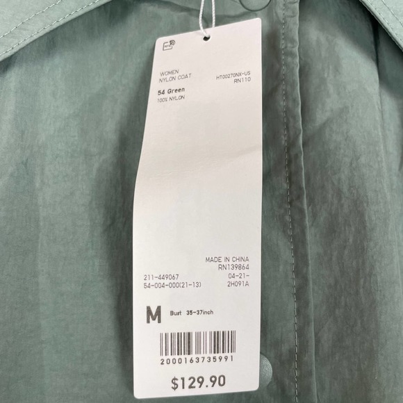 NWT UNIQLO Green Nylon Long Trench Coat - Picture 9 of 10